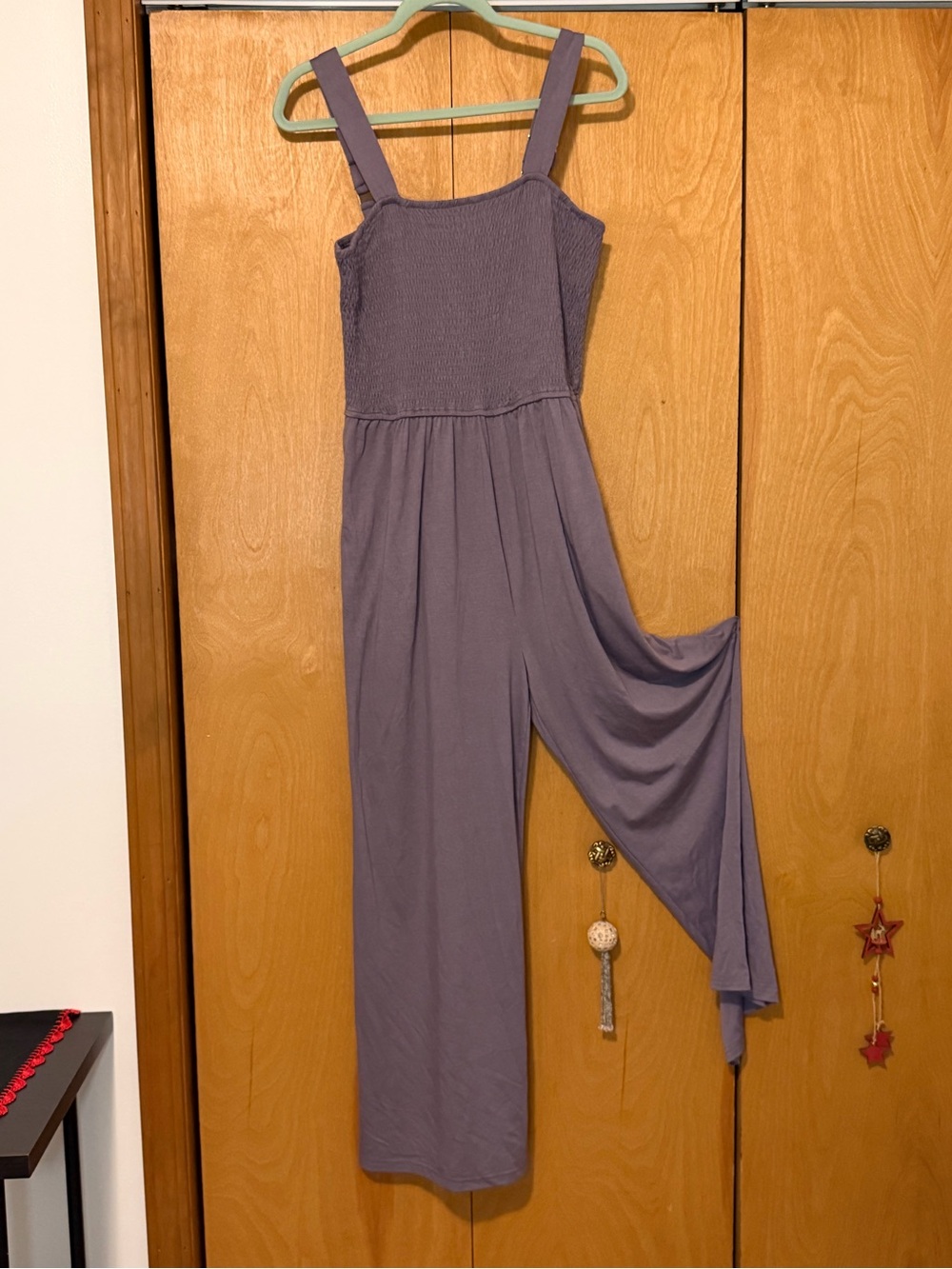 Smocked Bodice Wide-Leg Jumpsuit in Lavender